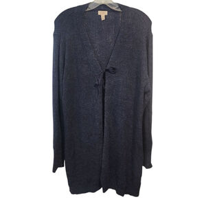 Logo Navy Blue Long Tie-Front Cardigan Sweater, Size 2X. NWT